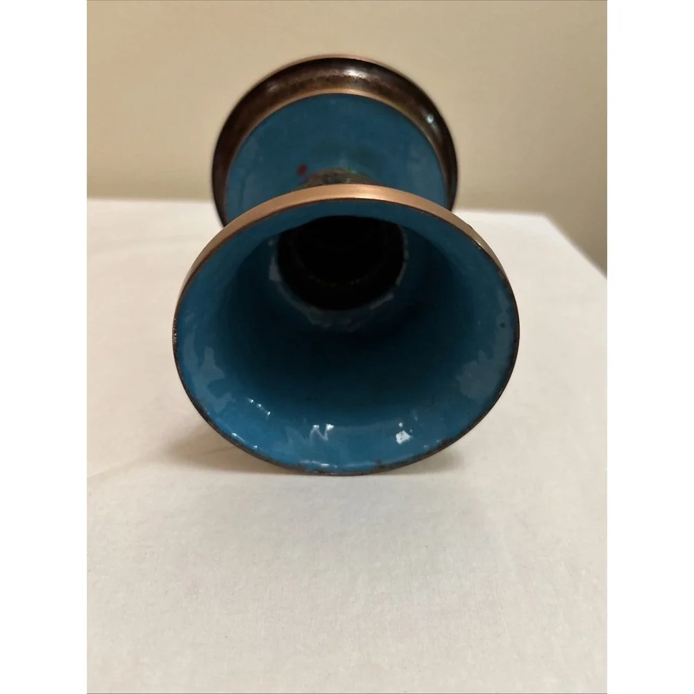 Vintage Chinese Cloisonne Floral Candlesticks Copper Brass 10.5 Inch Set of 2